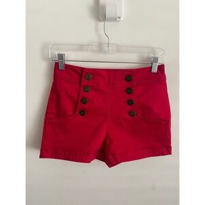 Red High Waisted Sailor Shorts with Anchor Buttons Nautical Style Size Small